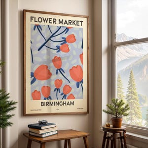 Flower Market, Set of 6, Alabama, Birmingham, Montgomery, Mobile, Huntsville, Tuscaloosa, Hoover, Red Modern Wall Art Prints