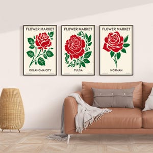 Flower Market, Set of 6, Oklahoma, Oklahoma City, Tulsa, Norman, Broken Arrow, Lawton, Edmond, Rose Modern Wall Art Prints