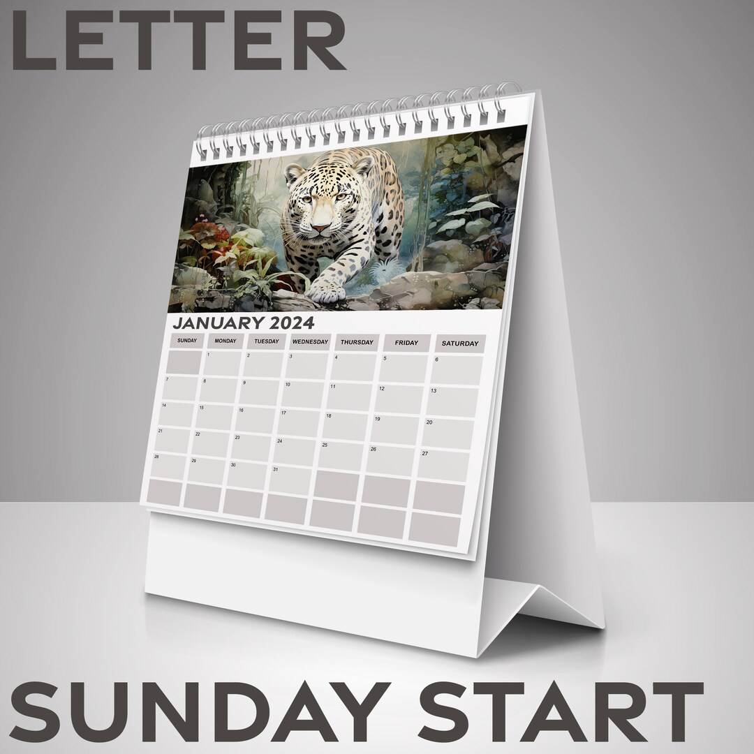 2024 Calendar, Monthly Planner 2024, Leopard Calendar, Sunday Start