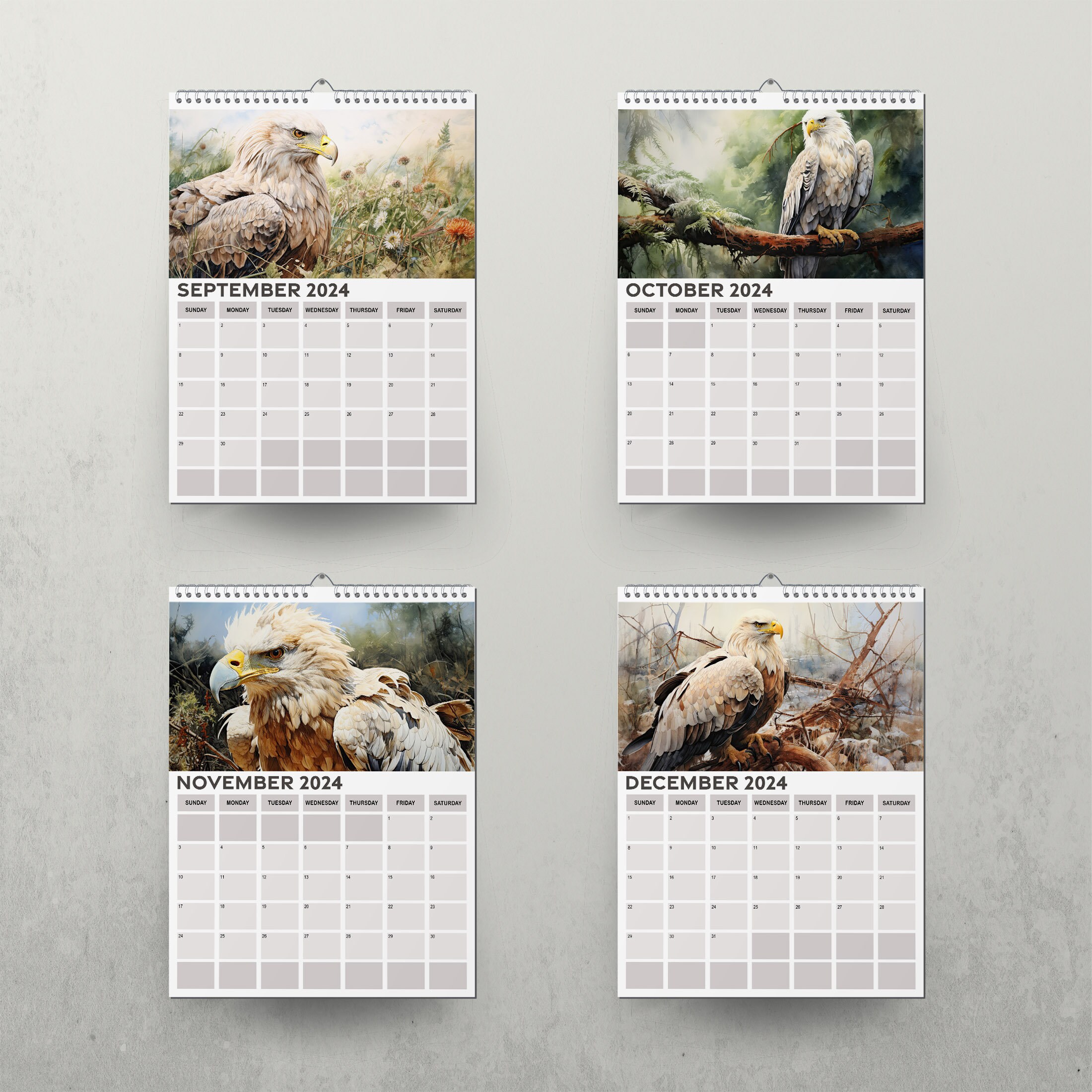 2024 Calendar, Monthly Planner 2024, Eagle Calendar, Sunday Start