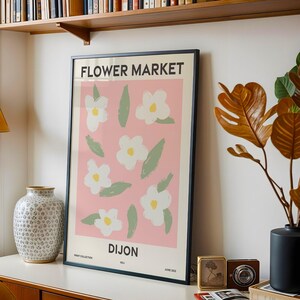 Bloemenmarkt muurkunst regio Bourgogne-Franche-Comté, set van 6, moderne prints, direct download
