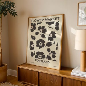 Oregon Flower Market Digital Art, Mono Floral Poster Set of 6