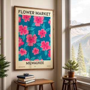 Flower Market, Set of 6, Wisconsin, Milwaukee, Madison, Green Bay, Kenosha, Racine, Appleton, Red Modern Wall Art Prints