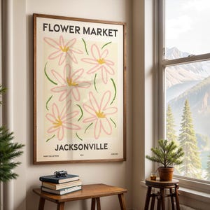 Flower Market, Set of 6, Florida, Jacksonville, Miami, Tampa, Orlando, St. Petersburg, Hialeah, Vibrant Modern Wall Art Prints