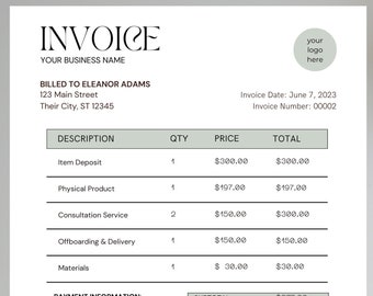 Grön fakturamall, Boho litet företag, Betalbar till, Betalningskvitto, Uppskattad offert, Kontantkvitto, Beställningsformulär, Canva DIY-mall,