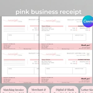 Pink Receipt Template, Boho Small Business, Proof of Purchase, Confirmed Payment, Organized Accounting, Sales Tracker, Canva Template, DIY