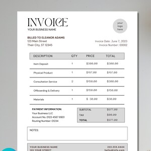 Boho Invoice Template, Small Business Accounting, Bookkeeping, Bill Statement, Professional Pay Slip, Bill Estimate, Quote, Price, Canva DIY