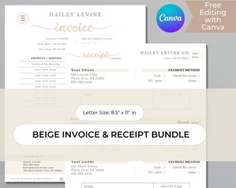 Beige faktura- och kvittomall, bohemiskt företag, betalningsbekräftelse, betalningsbevis, kassakvitto, redovisning för småföretag, Canva-mall