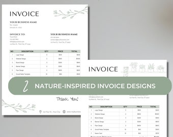 Grön fakturamall, bohemiskt företag, minimalistisk orderkvitto, betalningsblankett, Canva-mall, litet företag, bokföring, redovisning, gör-det-själv