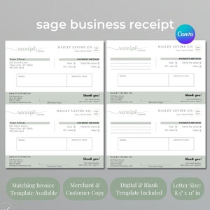 Sage Receipt Template, Boho Small Business, Proof of Payment, Pay Confirmation, Order Paid, Cash Receipt, Sales Slip, Canva Template DIY