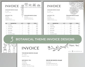 Fakturapaket med botaniskt tema, redovisning för småföretag, anpassningsbar, beställningsformulär för hantverk, kunduppskattning, betalningskvitto, Canva-mall