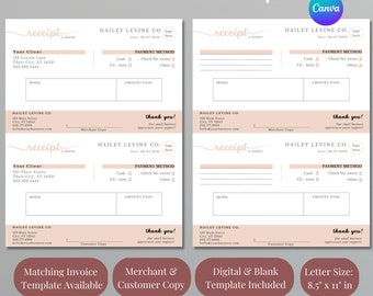 Peach-kvittomall, Canva DIY, redovisning för småföretag, köpbevis, kassakvitto, digital nedladdning, betald beställning, frilansfaktura