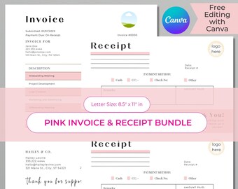 Rosa faktura- och kvittomall, hudvårdsblanketter, fakturautdrag, lönespecifikation, modern fakturaspårning, småföretag, Canva-mall, gör-det-själv