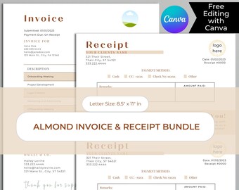 Brunt fakturakvittopaket, bohemiskt litet företag, fakturautdrag, betalningsbekräftelse, modern fakturaspårning, bohemiskt tryck, Canva-mall DIY