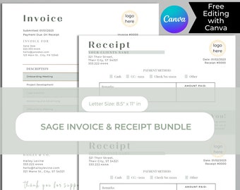 Grönt fakturakvittopaket, bokföring för småföretag, betalningsförfrågan, bekräfta betalning, modern fakturaspårning, bohemiskt tryck, Canva-mall gör-det-själv