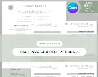 Sage faktura- och kvittomall, bohemiskt fakturautdrag, lönespecifikation, betalningsbevis, kassakvitto, redovisning för småföretag, Canva-mall