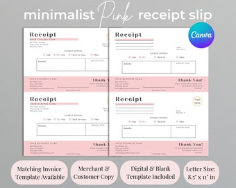Rosa kvittomall, Boho Small Business, Köpbevis, Bekräftad betalning, Organiserad redovisning, Försäljningsspårning, Canva-mall, DIY