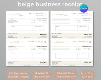 Beige kvittomall, redovisning för småföretag, fakturautdrag, kassakvitto, betald faktura, betalningsbevis, transaktion, Canva DIY