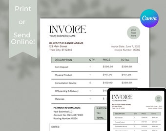 Faktura för småföretag, beställningsformulär, professionell offert, bohemiskt företag, Canva-mall, redigerbar orderlista, betalningsblankett, officiell offert