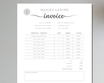 Fakturamall, redovisning för småföretag, fakturautdrag i gråskala, professionell betalningsavi, fakturauppskattning, offert, pris, Canva DIY