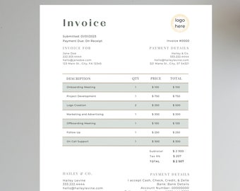 Grön fakturamall, Boho småföretag, Betalbar till formulär, Professionell betalningskvitto, Uppskattning, Frilansoffert, Orderpris, Canva DIY