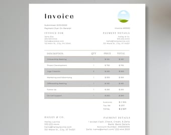 Fakturamall i gråskala, bokföring för småföretag, grå fakturautdrag, professionell betalningskvitto, uppskattning, offert, pris, Canva DIY