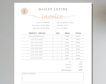 Fakturamall för Blush, dokument för småföretag, bohemiskt företag, frilansuppskattning, betalningskvitto, fakturering, jobboffert, pris, Canva DIY