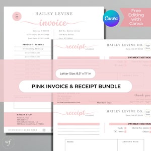 Pink Invoice and Receipt Template, Blush Document, Bill Statement, Pay Slip, Proof of Payment, Cash Receipt, Small Business, Canva Template