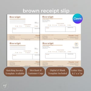 Receipt Template, Earth Toned Document, Canva, Small Business Accounting, Proof of Purchase, Confirmed Payment Slip, Order Fulfillment, Bill