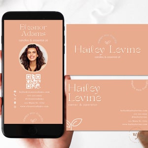 Eco-Friendly Business Card, Peach Calling Card, QR Code, Digital Business Card, Editable Template, Freelancer Card, Networking, Contact Info