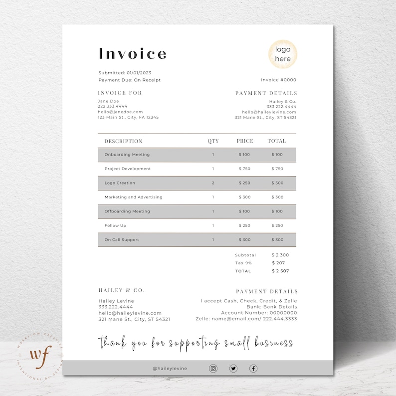 Well Design Invoice Small Business Invoice Template, Editable Bundle, Earth Toned Bill ...