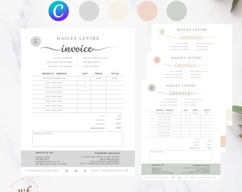 Fakturamall för företag, bohemisk betalningskvitto, redigerbar Canvaslayout, neutral faktureringsblankett, organiserad redovisning, professionell offert, gör-det-själv