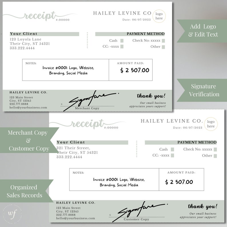 Sage Receipt Template, Boho Small Business, Proof of Payment, Pay ...