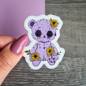 Sticker ours en peluche sorcière - Ambiance gothique mignonne effrayante pour ordinateur portable et journal