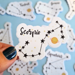 Sticker zodiaque Scorpion, art astrologique horoscope et symbole céleste, cadeau parfait pour le Scorpion, sticker signe astrologique et autocollant constellation