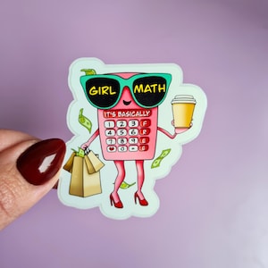 Sticker mathématiques fille - Sticker mignon calculatrice drôle - humour shopping, thérapie de la vente au détail, blague sur l'argent, meme budget, cadeau calculatrice rose