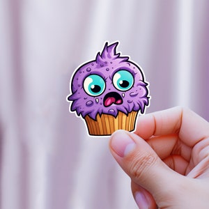 Cute Cupcake Sticker with Scared Face, Kawaii Dessert Art, Whimsical Pastry Decal and Bakery Decor