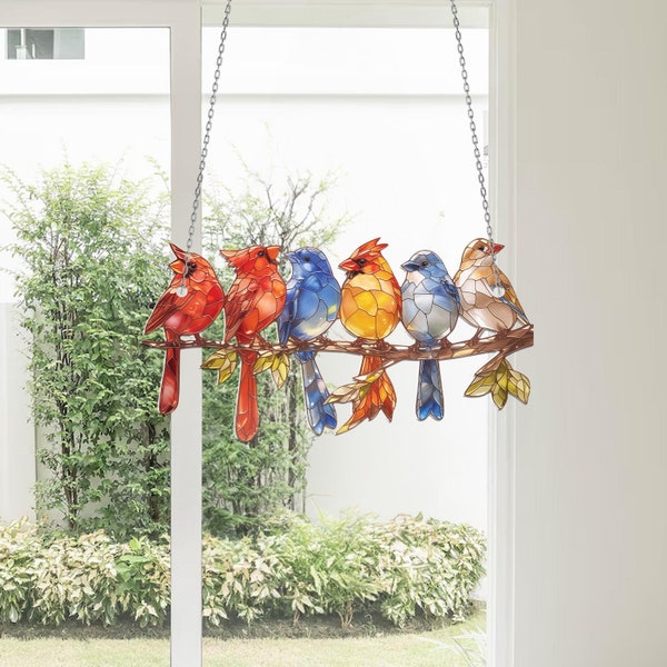 Six Little Birds window Hanging, Bird Ornament Window Decor, Bird Window Art, Window Cling Bird, Set of 6 hummingbirds, Bird lover gift