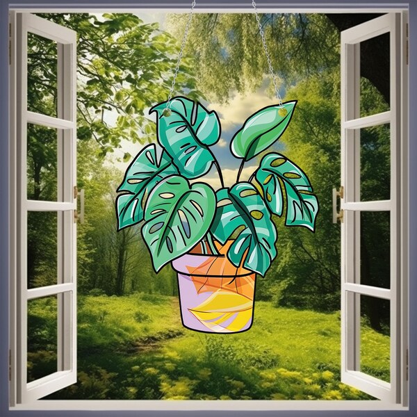 Calathea Medaillon verlässt Dekor, Blumen Acryl-Fenster hängende Kunst Dekoration, Monstera Pflanze, Geschenk für ihn, Geschenk für sie, neues Haus Dekor