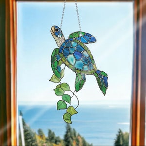 Blue Turtle Acrylic window hanging, Turtle Gift Decor, Sea Turtle Decor, Turtle Ornament, Gift For Turtle Lover, Gift For Dad, Home Decor