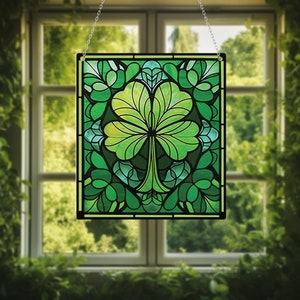 Four Leaf Clover Window Hanging, Shamrock Decor, Mixed Green Hanging Window Art, St. Patrick's Day, Lucky Charm, Talisman,Forest Lover Gift