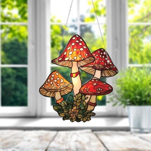 Décoration acrylique champignon suspendue pour fenêtre, tentures champignons champignon, décoration champignon pour maman, art mural, cadeaux pour maman, décoration pour nouvelle maison