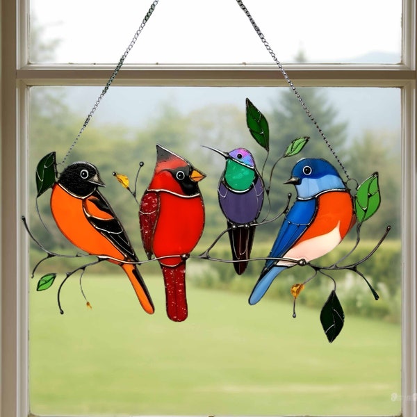 Suspensions en faux vitrail colibris, cadeau colibri, ornement extérieur pour mangeoire pour colibris, ornements attrape-soleil en verre, amoureux des oiseaux