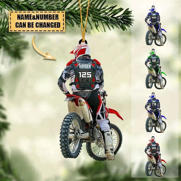 Personalized Motocross Dirt Bike Christmas Ornament, Custom Name and Number Motocross Ornament, Gift For Bikers Racer Motocross Racing