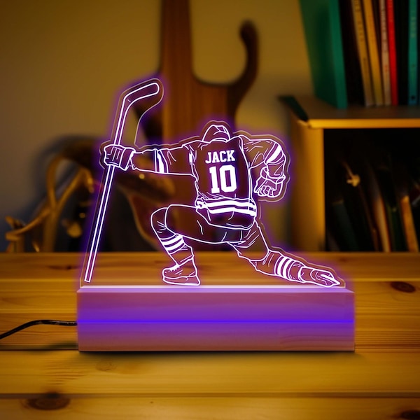 Personalized Hockey Player, Night Light, Custom Night Lights Kids, Night Lights, Bedroom Night Lights, Kids Bedroom Decor, Lights for Boys