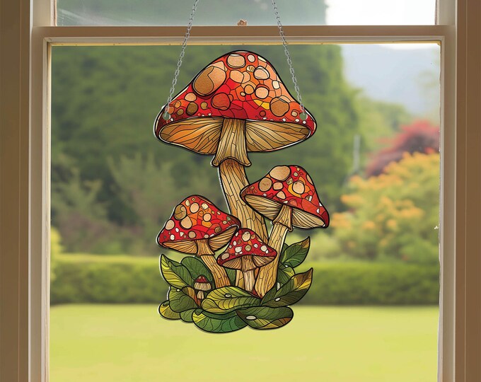 Mushroom Acrylic Window Hanging Suncatcher Decor, Mushroom Window Hangings, Wall Art Decoration Gifts For Mom, New house Decor