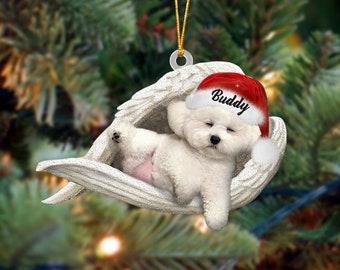 Bichon Frise Sleeping Angel Christmas Flat Acrylic Dog Ornament, Memorial Dog Gift, Bichon Frise Dog Lovers, Gifts For Dog, Custom Name