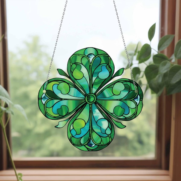Four Leaf Clover Acrylic Window Hanging, Lucky symbol Decor, Best Gifts For Mom, Gift For 4 Leaf Clover Lover, Good Luck Charm,Celtic Design