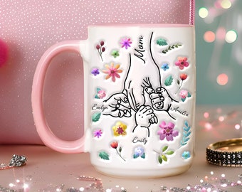 3D Inflated Effect Mug, Custom Mug, Gifts For Grandma, Nana Holding Hands Mug, Christmas Gifts, Birthday, Gifts For Women, Grandma gift