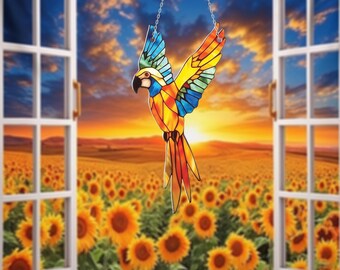 Parrot Acrylic Window Hanging, Parrot New Home Hanging Sign, Bird Lover Gift, Parrot Lover Gift, Pet Memorial Gifts, Parrot Garden Decor